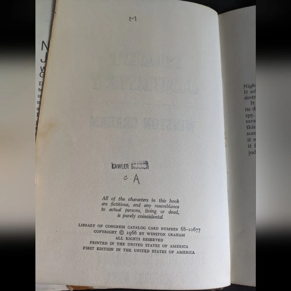 1968 Hardcover Night Journey By Winston Graham